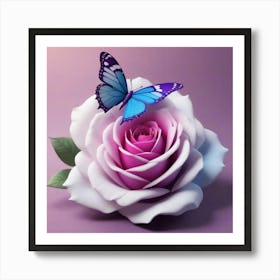 Rose With Butterfly 1 Art Print