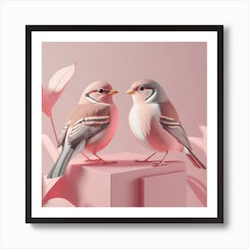 Firefly A Modern Illustration Of 2 Beautiful Sparrows Together In Neutral Colors Of Taupe, Gray, Tan (65) Art Print