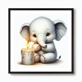 Cute Elephant With Candle Art Print
