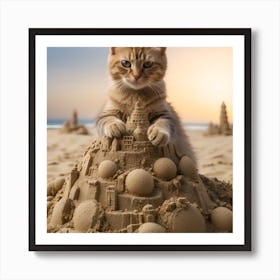 Cats building huge sandcastles Art Print