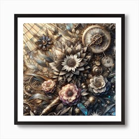 Steampunk Flowers Art Print