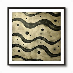 Abstract Beige And Black Wavy Pattern With Dots And Sparkles Art Print