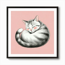 Cat Sleeping On Pink Background Art Print