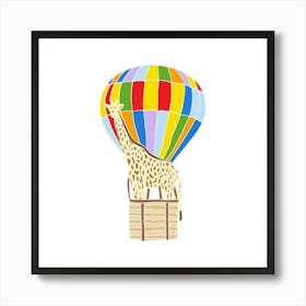 Giraffe In A Hot Air Balloon, Fun Safari Animal Print, Square Art Print