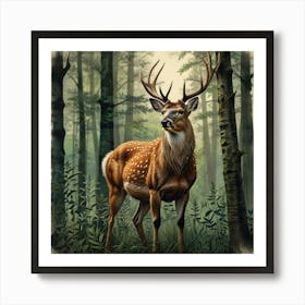 Deer In The Forest 16 Art Print