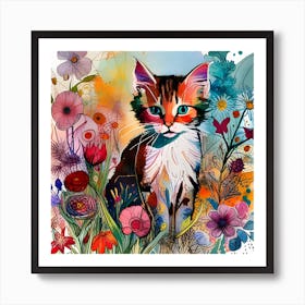 Cat In Flowers Art Print