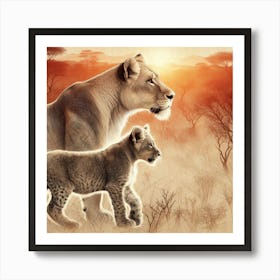 Lion And Cub 1 Art Print