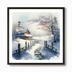 A soft Spanish watercolor painting of a snowy landscape with a high level of detail.2 Art Print