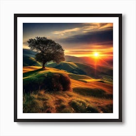 Lone Tree At Sunset 1 Art Print