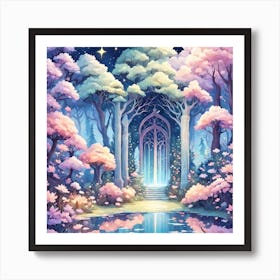 A Fantasy Forest With Twinkling Stars In Pastel Tone Square Composition 298 Art Print