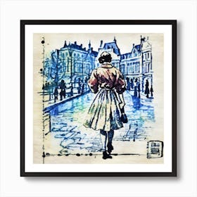 Woman Walking Down The Street Art Print