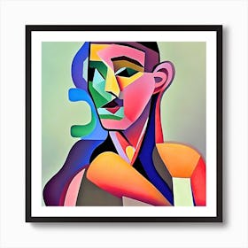 Cubist style portrait of a young woman. Art Print