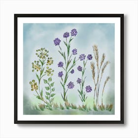 Flowers Plants Meadow Art Draw Flora Nature Art Print