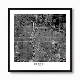 Denver Black And White Map Square Art Print