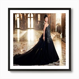 Asian Woman Striking A Pose Draped In Luxurious Designer Attire Surrounded By Opulent Surroundings Art Print