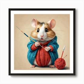 Hamster Knitting Poster