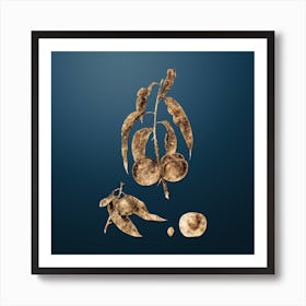 Gold Botanical Walnut Peach on Dusk Blue Art Print