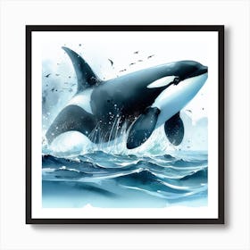 Sea Whale Orca In Motion, Sea Orca Watercolour Art Print 4 Art Print