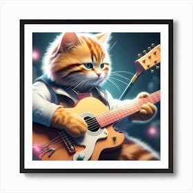 Cat Playing Guitar Art Print