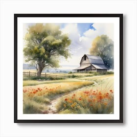 Watercolor Of A Farm 5 Art Print