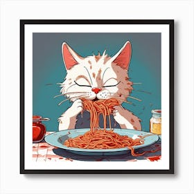 Cat Eating Spaghetti 5 Art Print