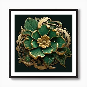 Gold And Green Flower Art Print