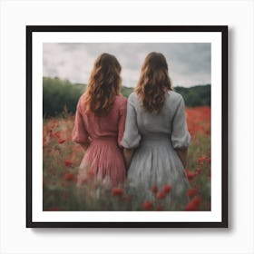 Two Women In A Field Of Poppies Art Print