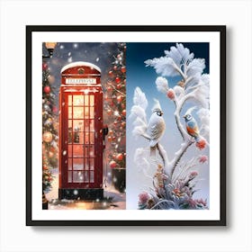 Christmas Tree And Telephone Booth Art Print