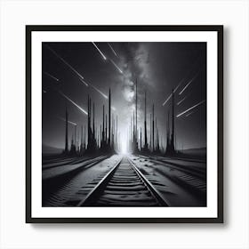 Train Tracks In The Night Art Print