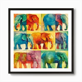 Elephants In Watercolor Art Print