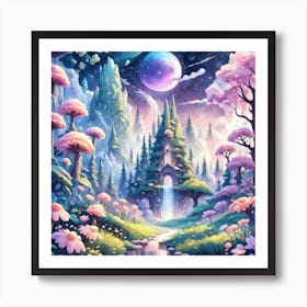 A Fantasy Forest With Twinkling Stars In Pastel Tone Square Composition 299 Art Print