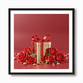 Gift Box With Roses Art Print