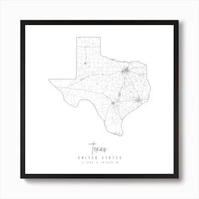 Texas Minimal Street Map Square Art Print