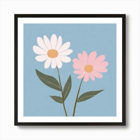 A White And Pink Flower In Minimalist Style Square Composition 565 Art Print