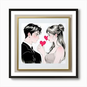 Couple With Hearts Art Print