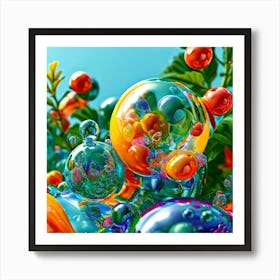 3d Bubbles Colors Dimensional Objects Illustrations Shapes Plants Vibrant Textured Spheric (18) Art Print