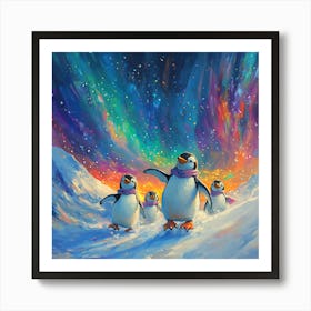 Penguins In The Snow 10 Art Print