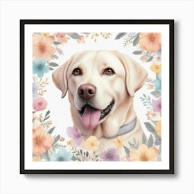 Floral Whimsical Labrador Retriever Illustration Art Print