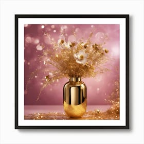 Gold Vase With Flowers Art Print