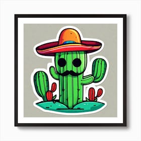 Mexico Cactus With Mexican Hat Sticker 2d Cute Fantasy Dreamy Vector Illustration 2d Flat Cen (5) Art Print