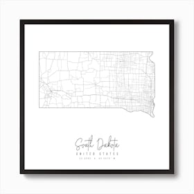 South Dakota Minimal Street Map Square Art Print