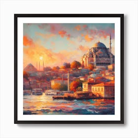 Sunset In Istanbul Art Print
