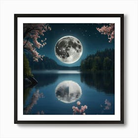 Full Moon Reflected In Water Art Print