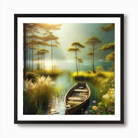 Boat In A Lake Art Print