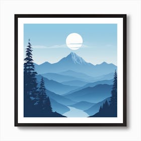 Misty mountains background in blue tone 54 Art Print