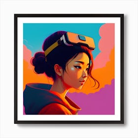 Woman Dancing Around With Vr Headset Art Print
