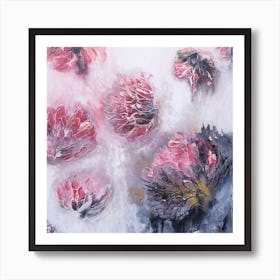 Coral Botanical Abstract Painting Square Art Print