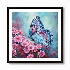 Butterfly On Pink Flowers 1 Art Print