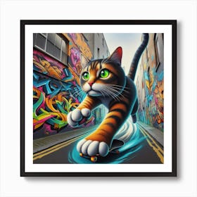 Cat On Skateboard Art Print