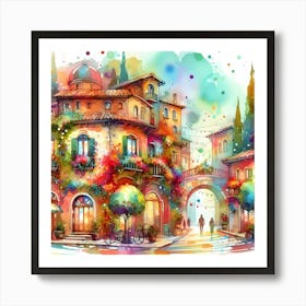Watercolor Of Italian City Art Print